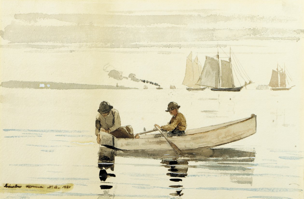 Boys Fishing, Gloucesterin satama, 1880 tekijältä Winslow Homer