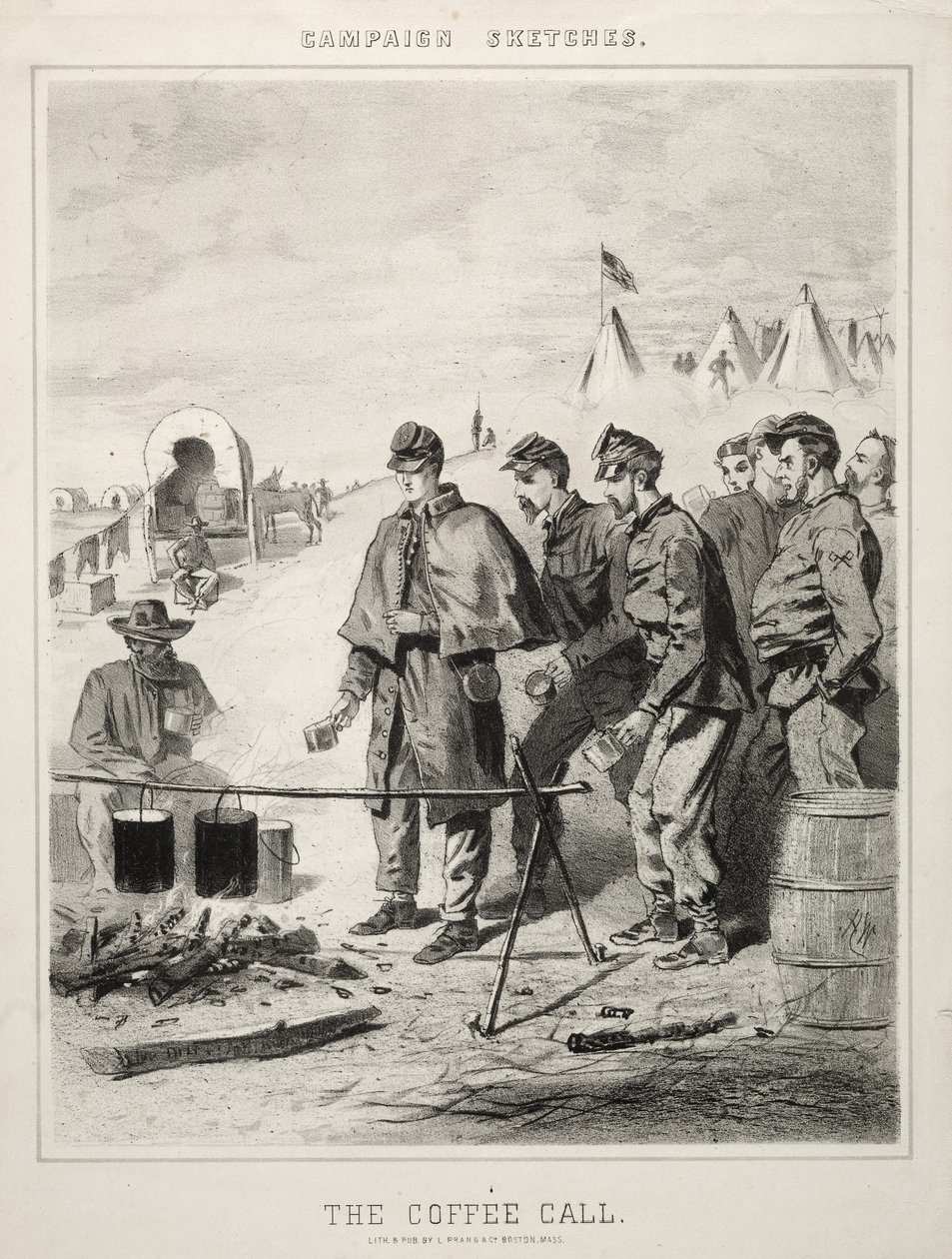 Kampanjan luonnokset: Kahvikutsu, 1863. tekijältä Winslow Homer