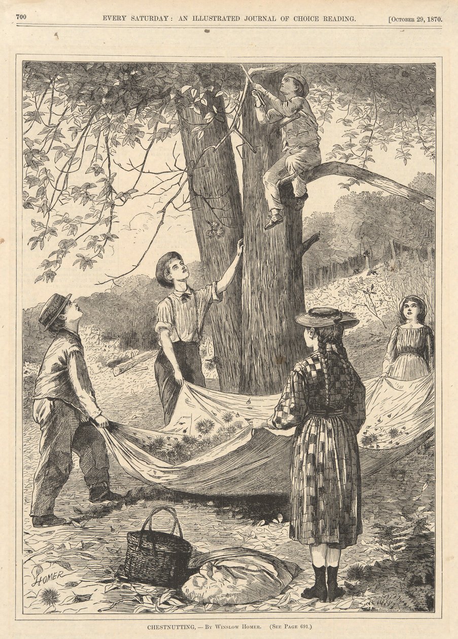 Chestnutting, joka lauantai, 29. lokakuuta 1870 tekijältä Winslow Homer