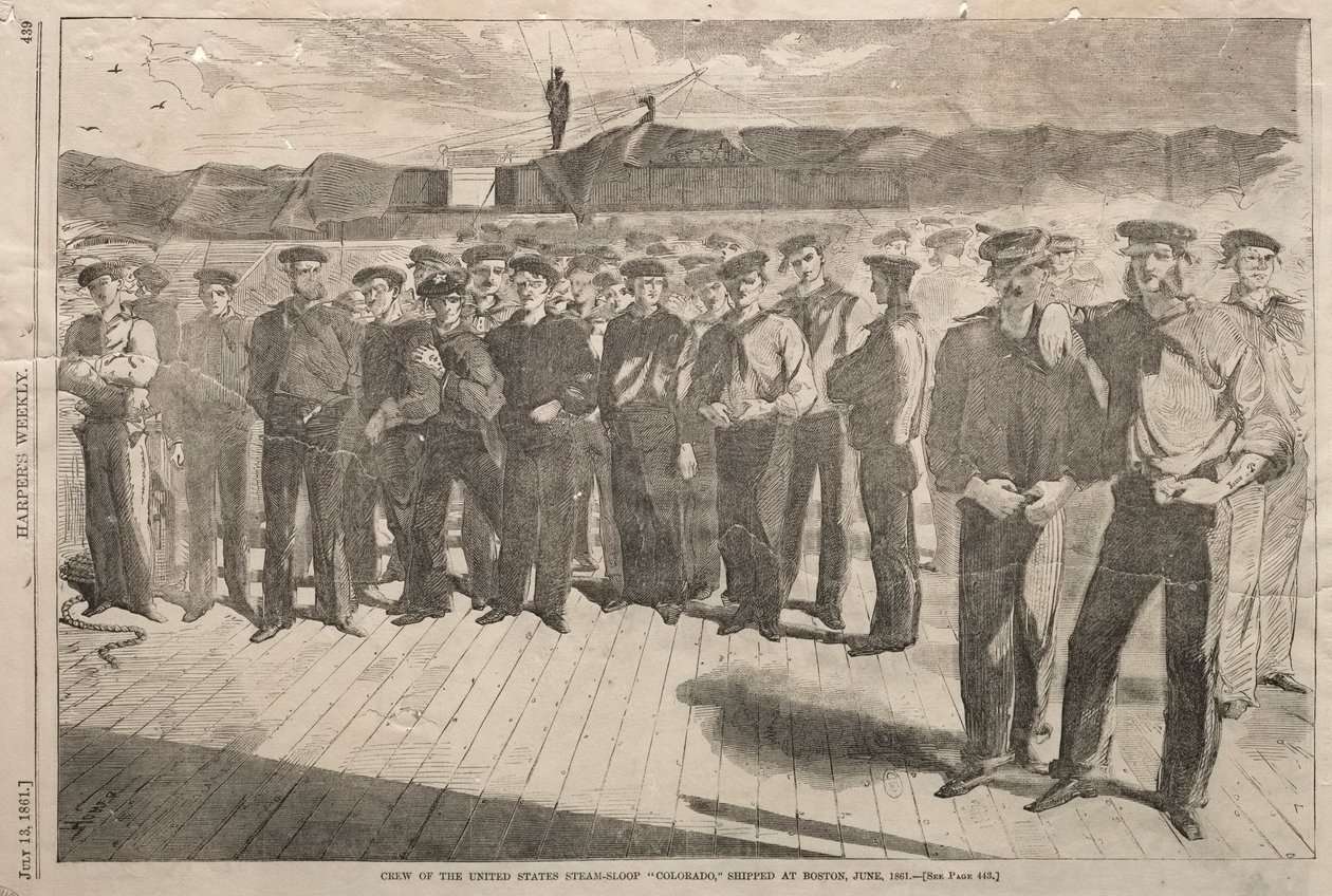 Yhdysvaltain Steam-Sloop Coloradon miehistö, lähetetty Bostonissa, kesäkuussa 1861, 1861. tekijältä Winslow Homer