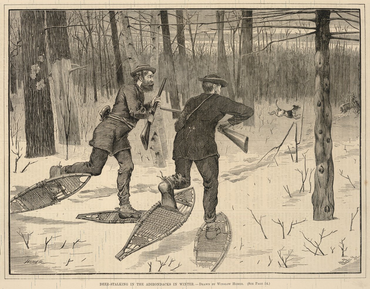 Deer-Stalking in the Adirondacks in Winter, alkaen Every Saturday, A Journal of Choice Reading, tammikuu 21, 1871 tekijältä Winslow Homer