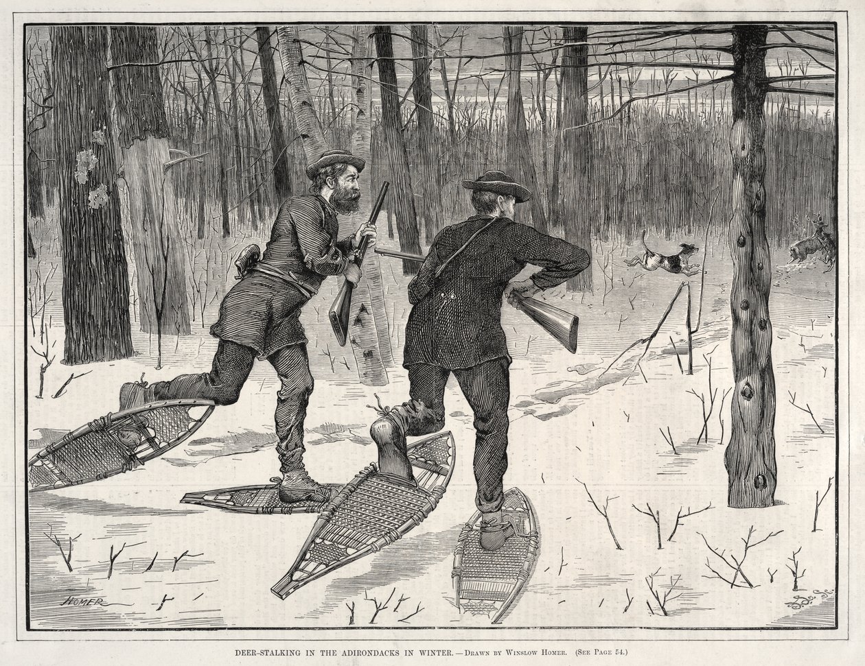 Hirvien salametsästys Adirondack-vuoristossa talvella tekijältä Winslow Homer