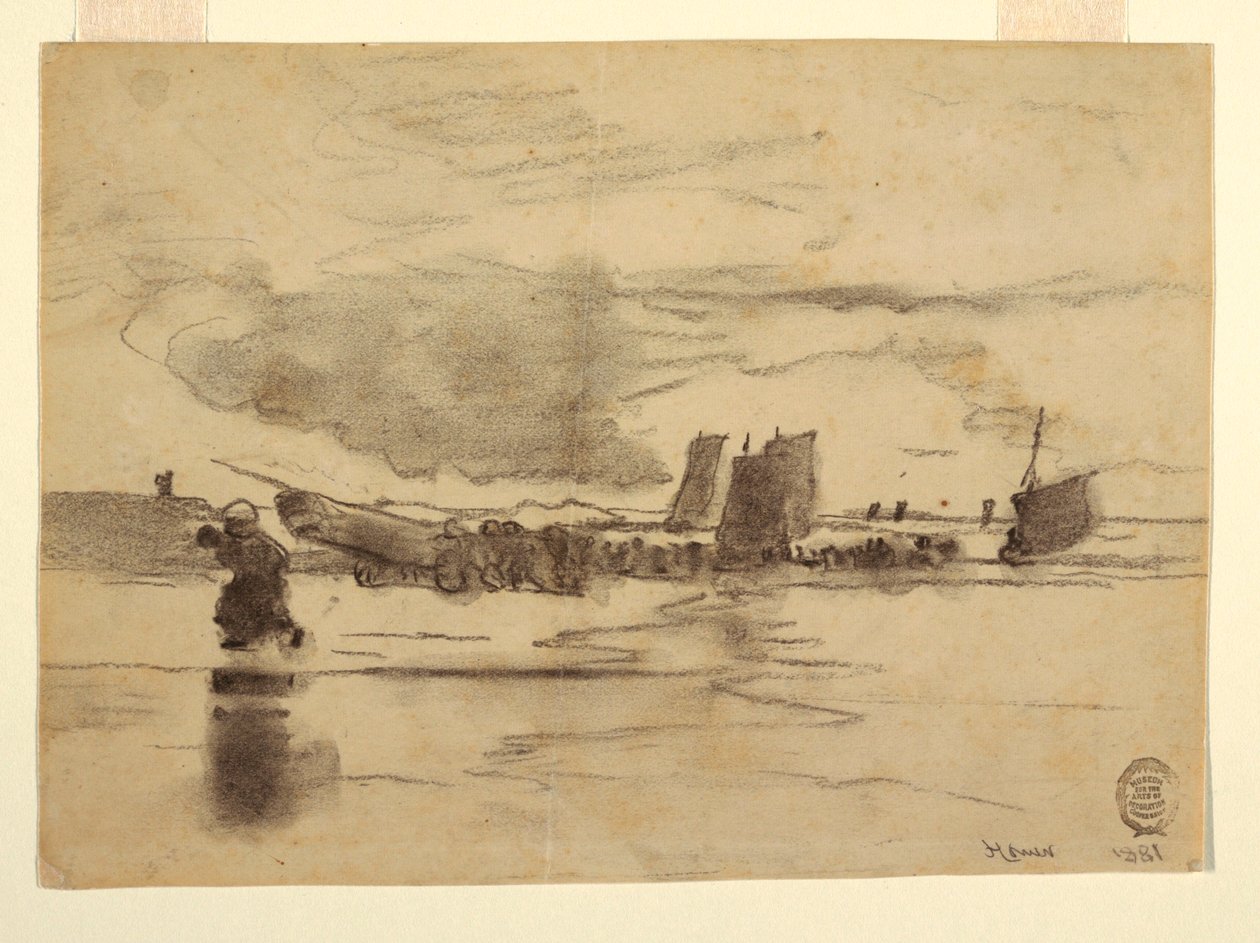 Piirros, Ranta laskuveden aikaan, Cullercoats, Englanti, 1881. tekijältä Winslow Homer
