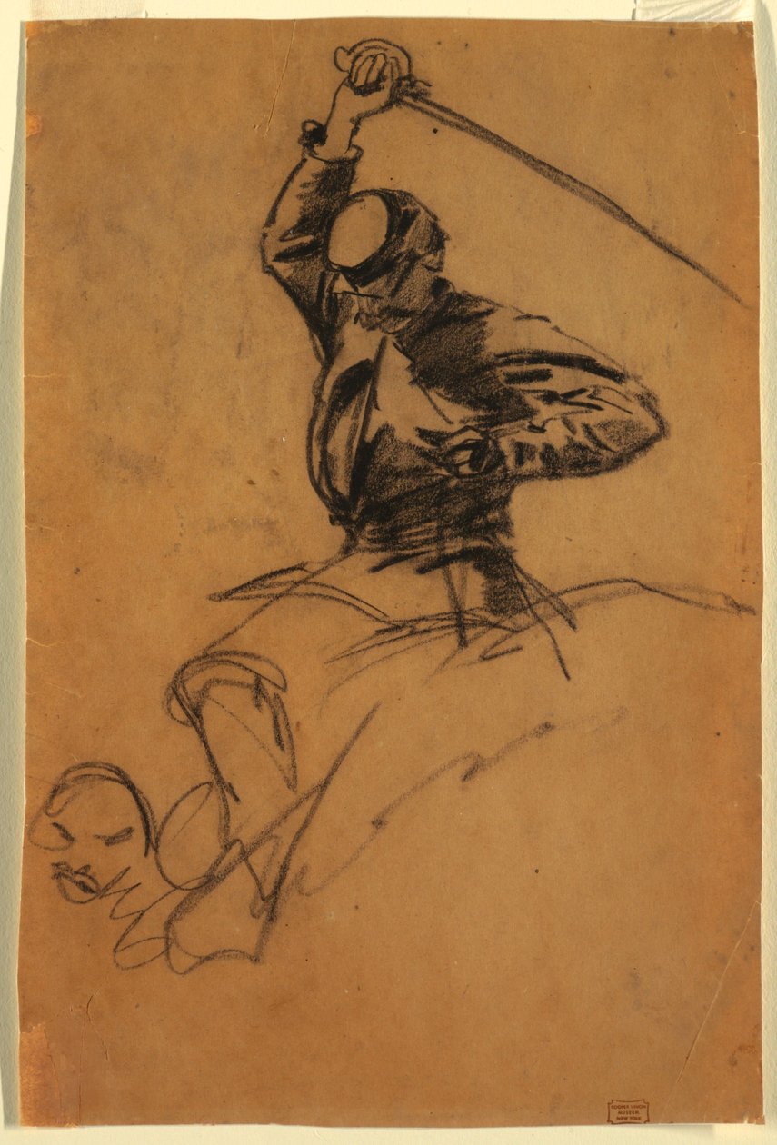 Piirros, ratsuväen sotilas miekka selässään, 1863 tekijältä Winslow Homer