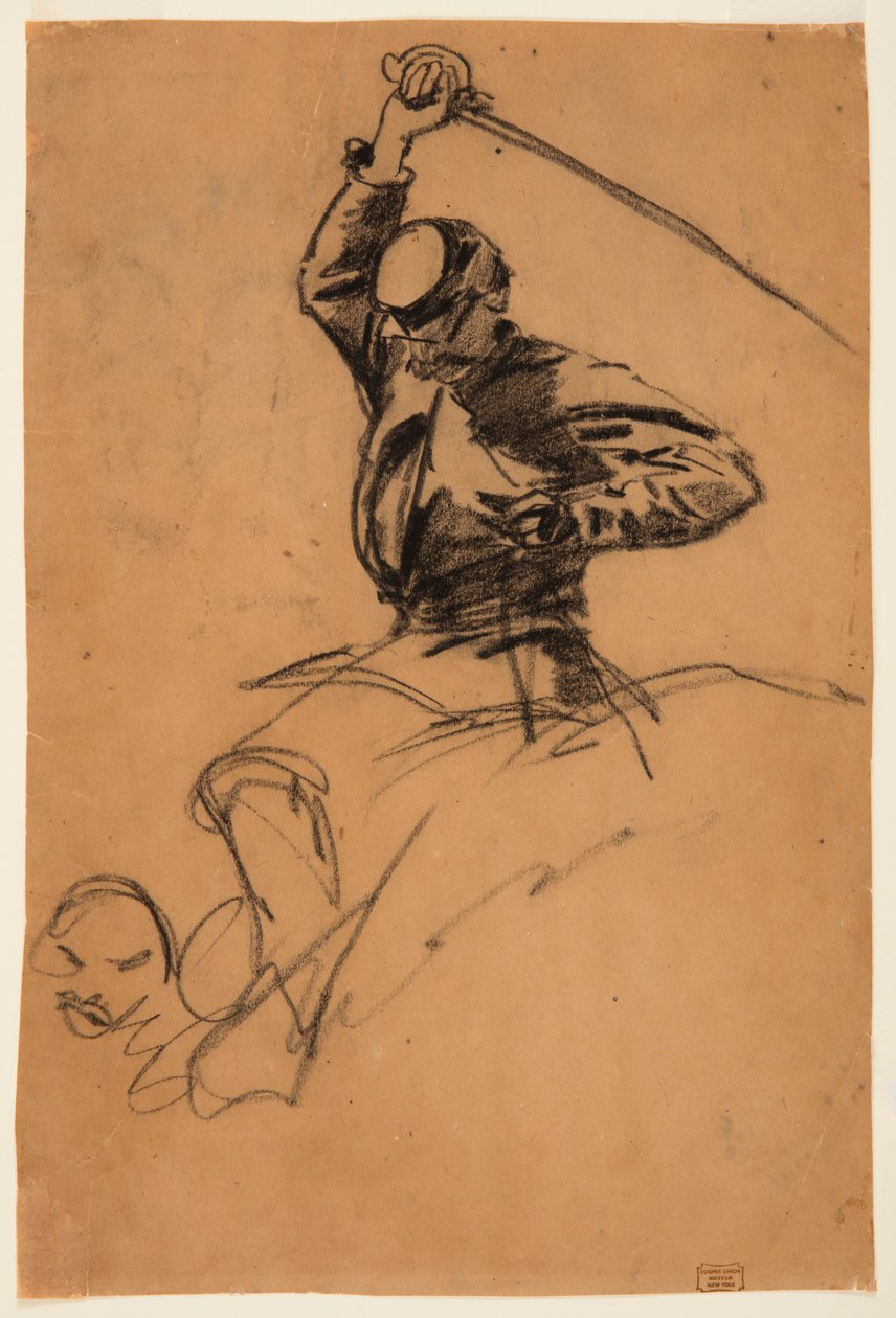 Piirros, ratsuväen sotilas miekka selässään, 1863 tekijältä Winslow Homer