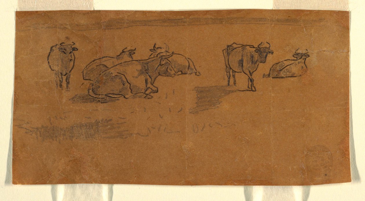 Piirros, lehmiä laitumella, n. 1872. tekijältä Winslow Homer