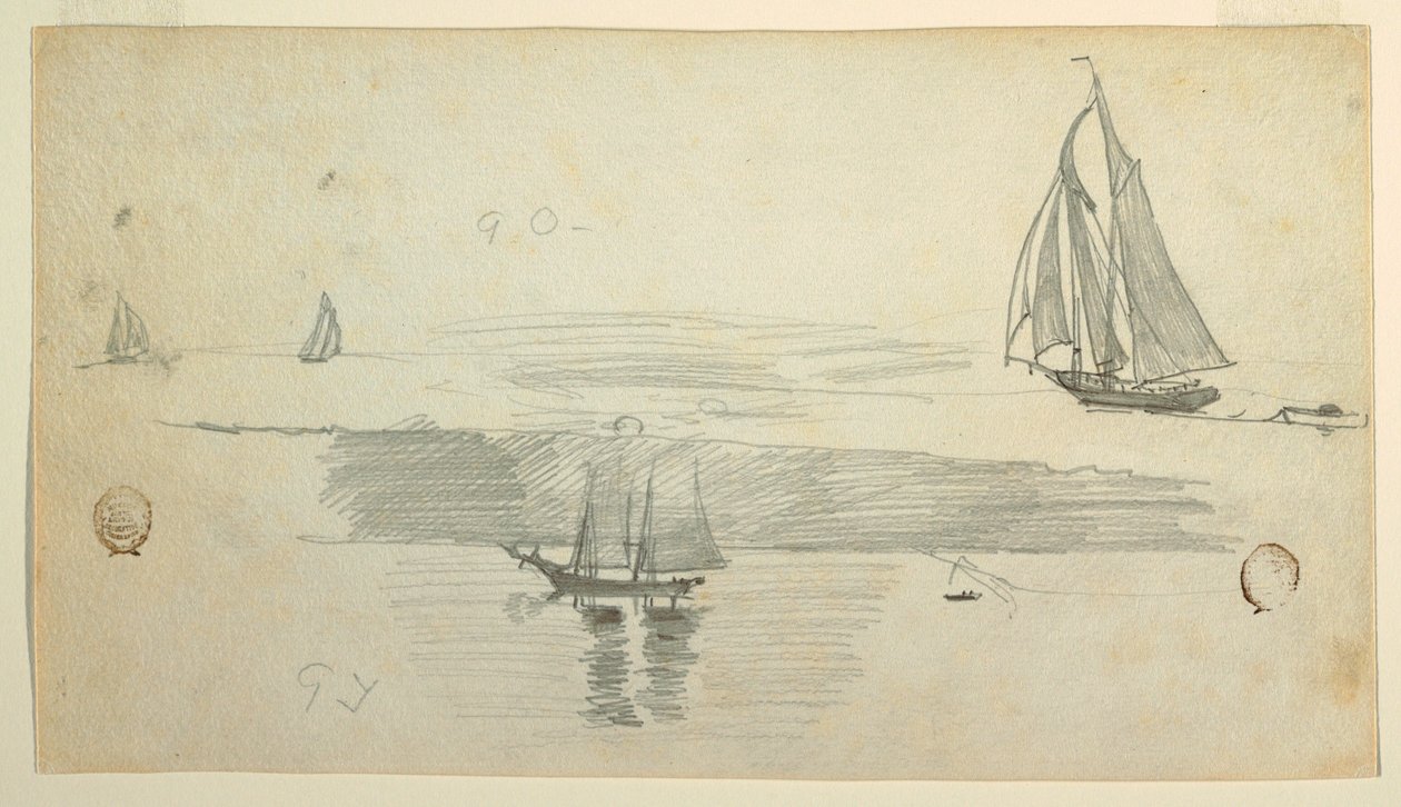 Piirros, Neljä kuunaria, mahdollisesti 1880 tekijältä Winslow Homer