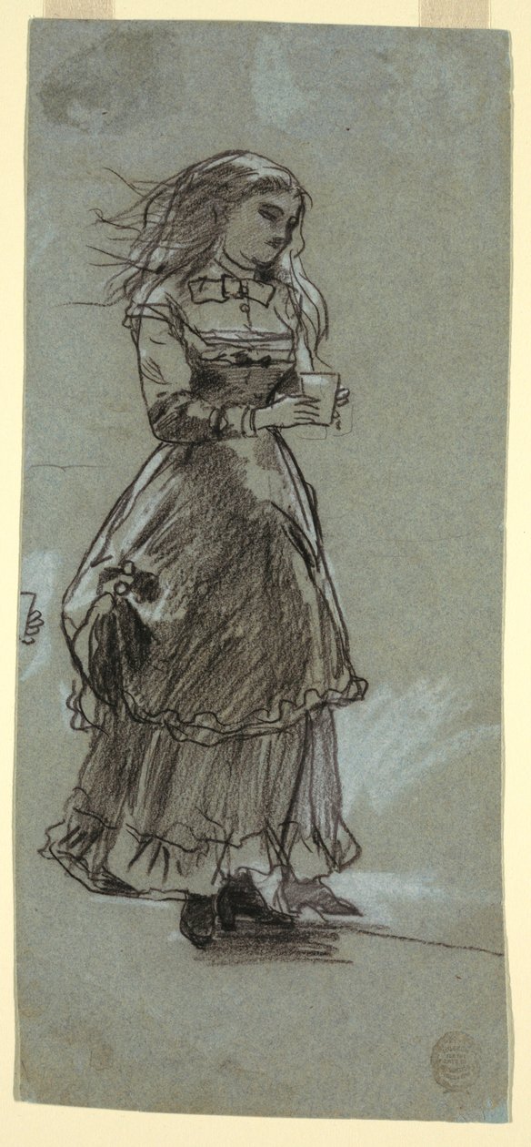 Piirros, Tyttö pitelee juomalasia, luultavasti 1869 tekijältä Winslow Homer