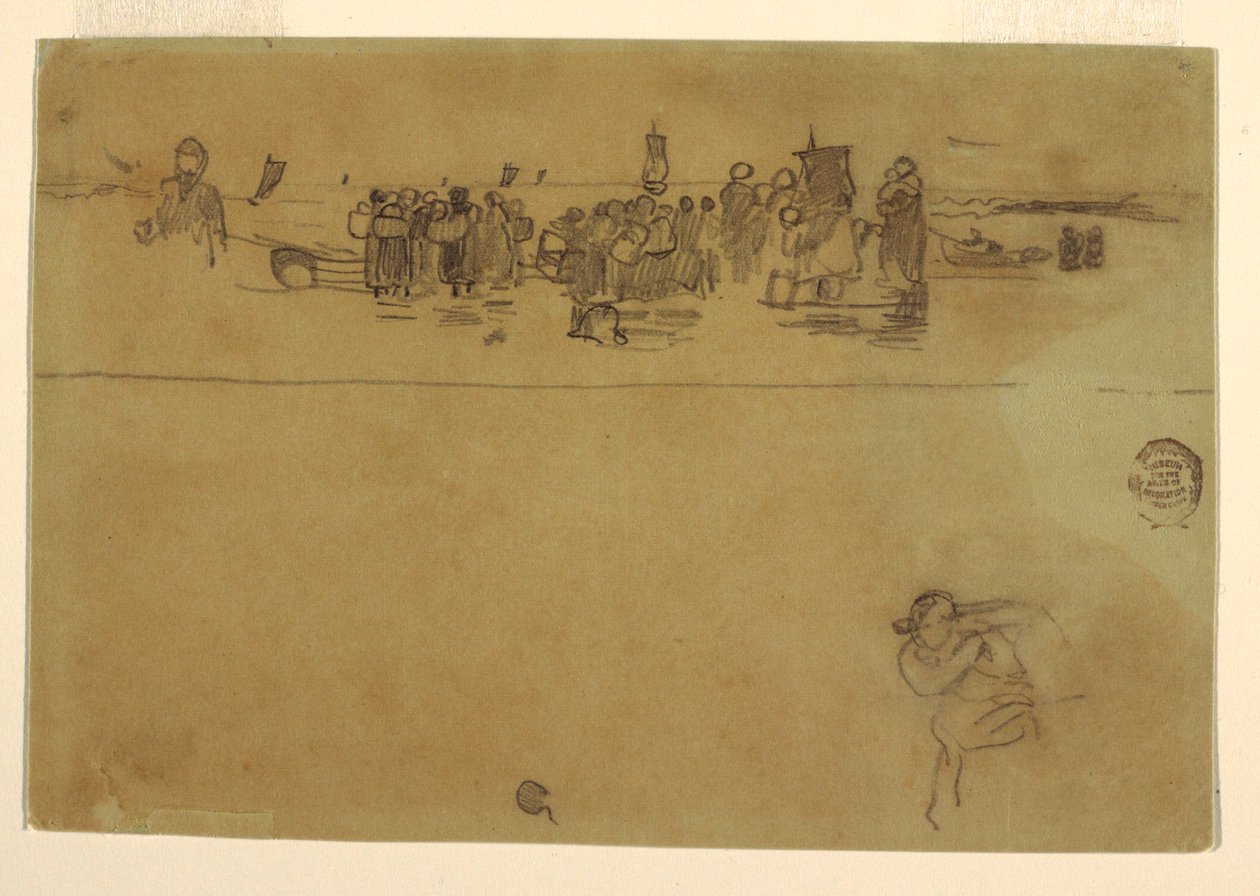 Piirros, Naisryhmiä rannalla, Cullercoats, Englanti, 1881-82. tekijältä Winslow Homer