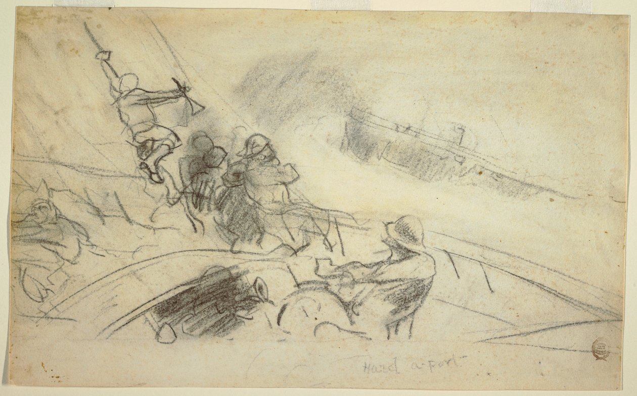 Piirustus, Hard-a-Port, 1885-90 tekijältä Winslow Homer