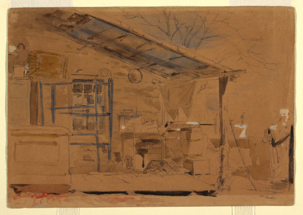 Piirustus, talo kuistilla, n. 1858-60. tekijältä Winslow Homer