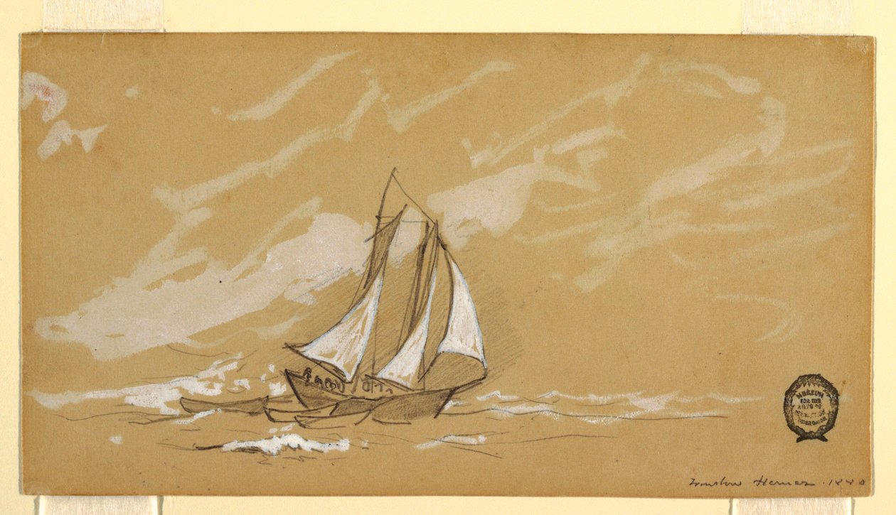 Piirustus, kuunari ja kolme sukellusvenettä, 1880 tekijältä Winslow Homer