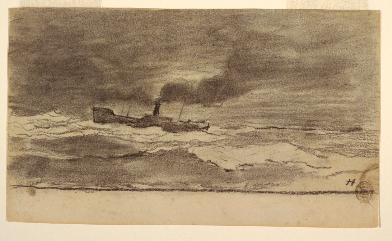 Piirros, Merimaisema ja kalastustroolari, Cullercoats, Englanti, 1881-82. tekijältä Winslow Homer