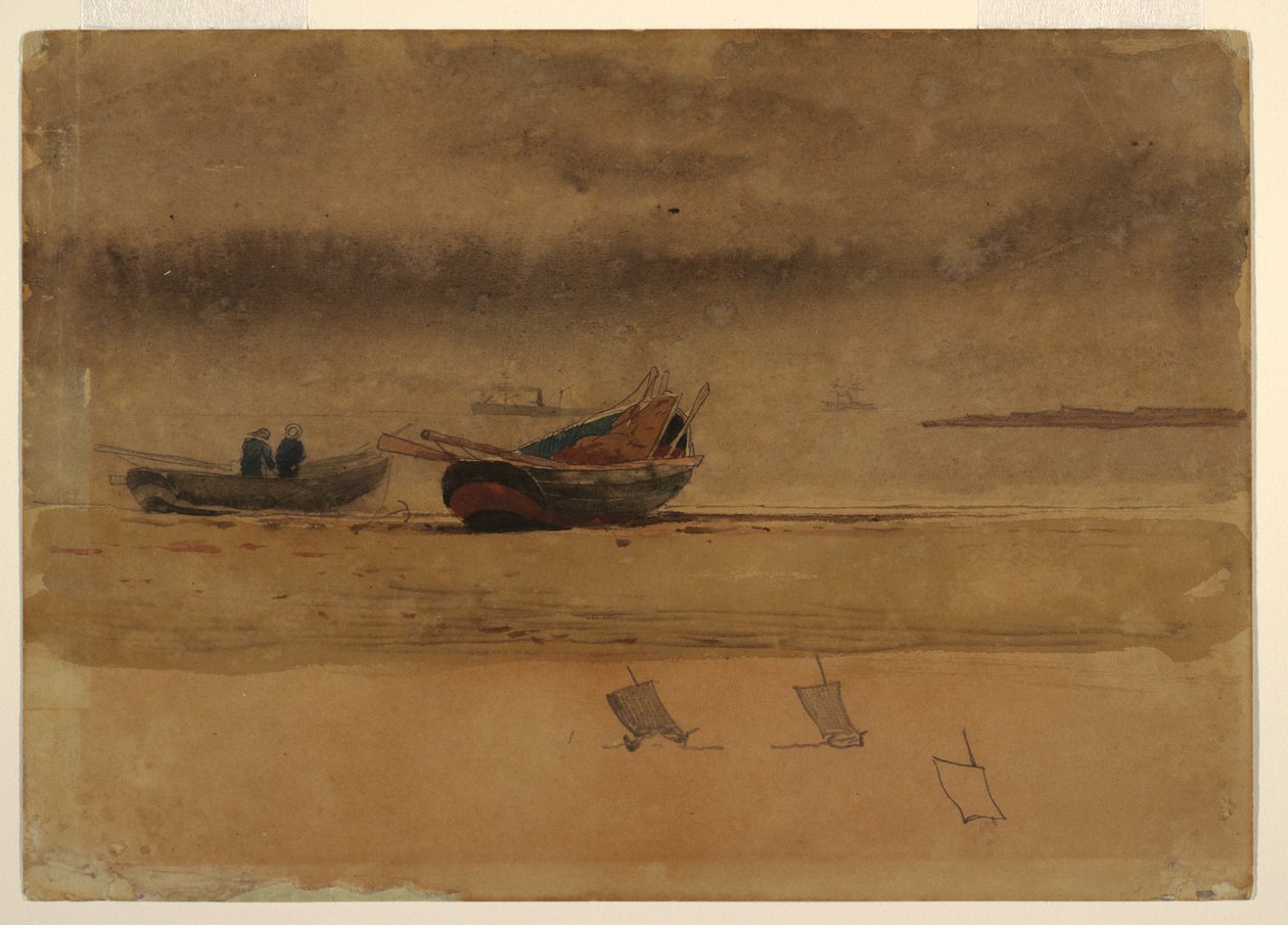Piirustus, peränäkymä kahdesta soutuveneestä, Englanti, 1881-82 tekijältä Winslow Homer