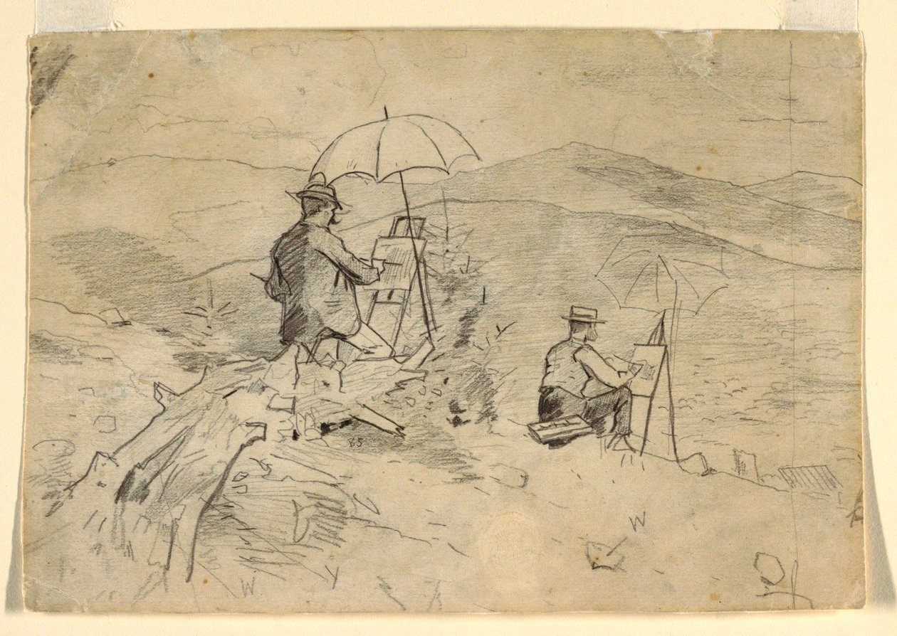 Piirros, Tutkimus "Taiteilijoiden luonnostelua Valkoisilla vuorilla" ja "Taiteilija maaseudulla" varten, 1868. tekijältä Winslow Homer