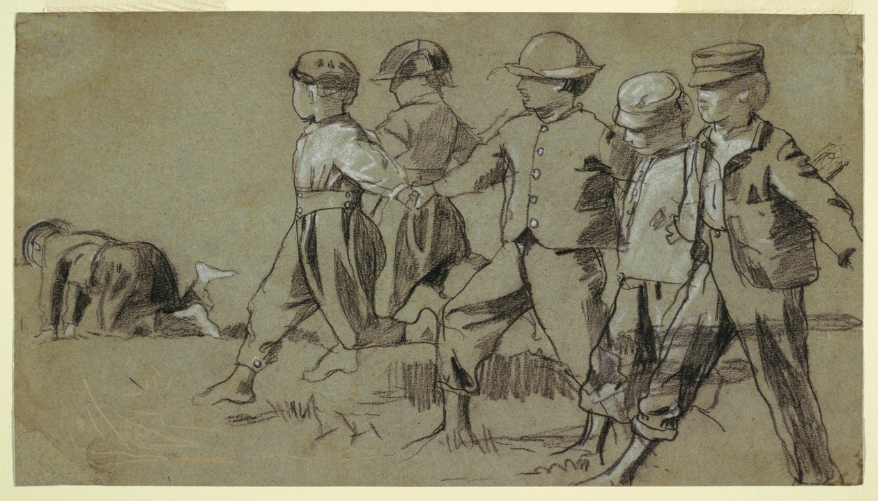 Piirros, luonnos "Snap the Whip" -teosta, 1872 tekijältä Winslow Homer
