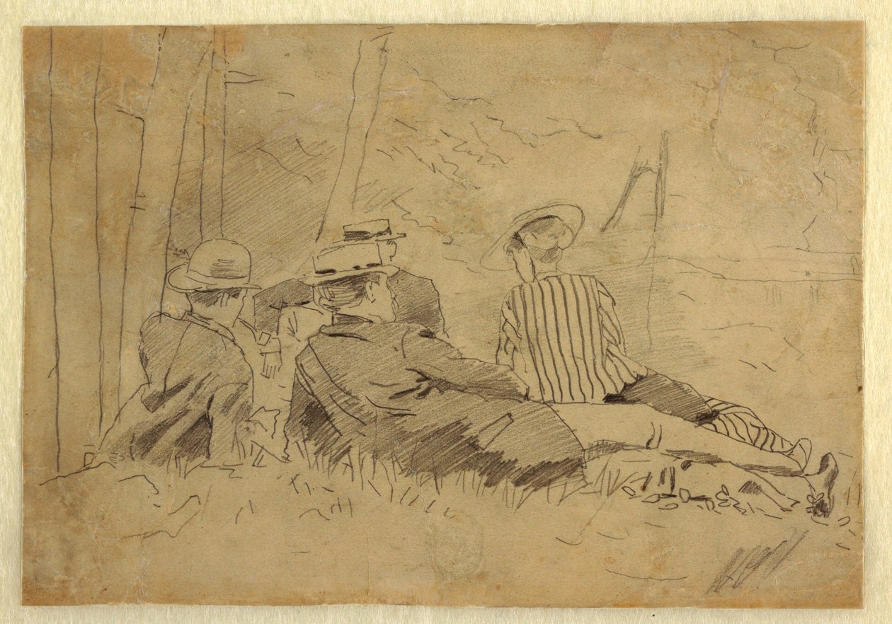 Piirros, luonnos "Kalastajapartio", n. 1869. tekijältä Winslow Homer