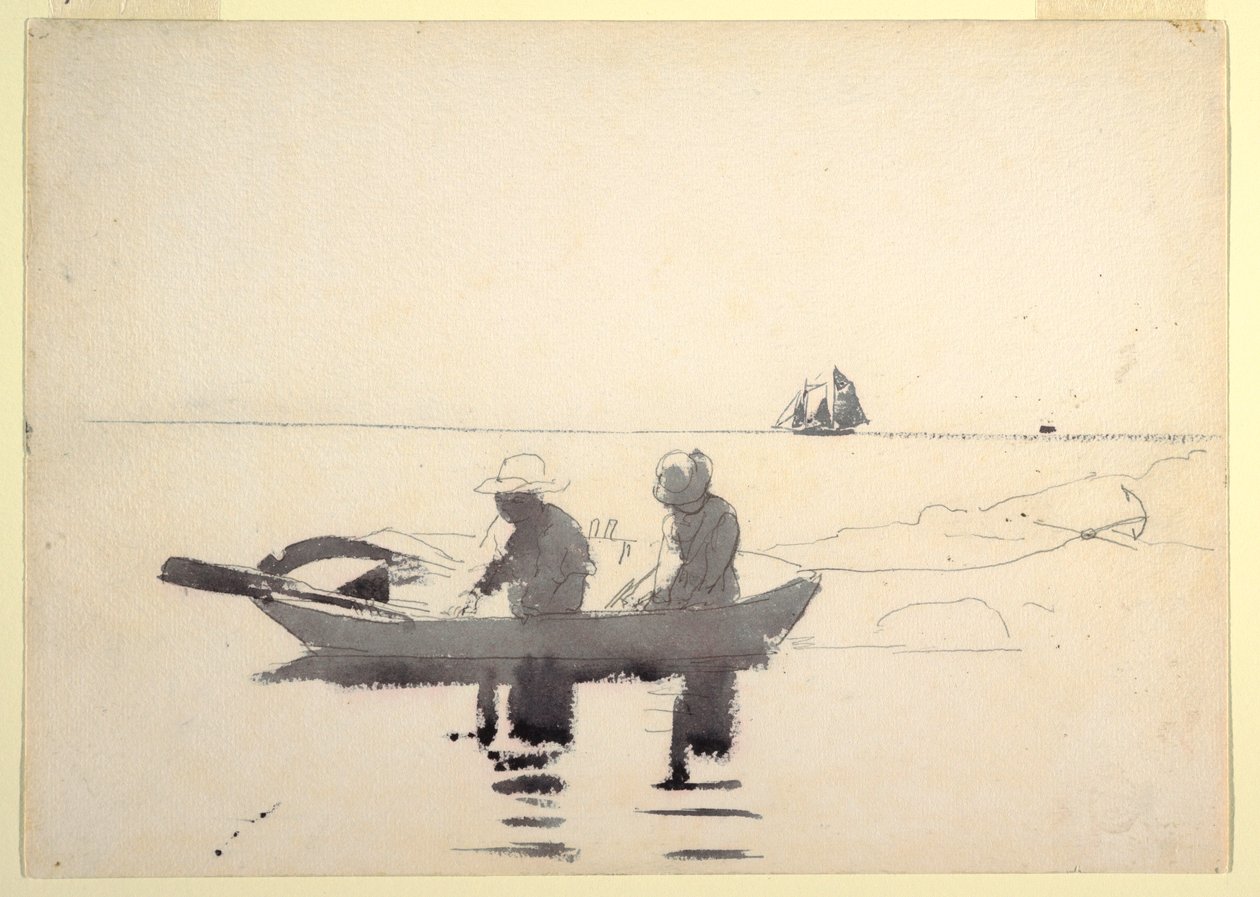 Piirros, Kaksi hahmoa soutuveneessä, 1880 tekijältä Winslow Homer