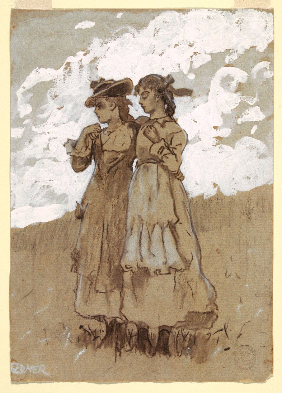 Piirros, Kaksi nuorta tyttöä, 1878-79 tekijältä Winslow Homer