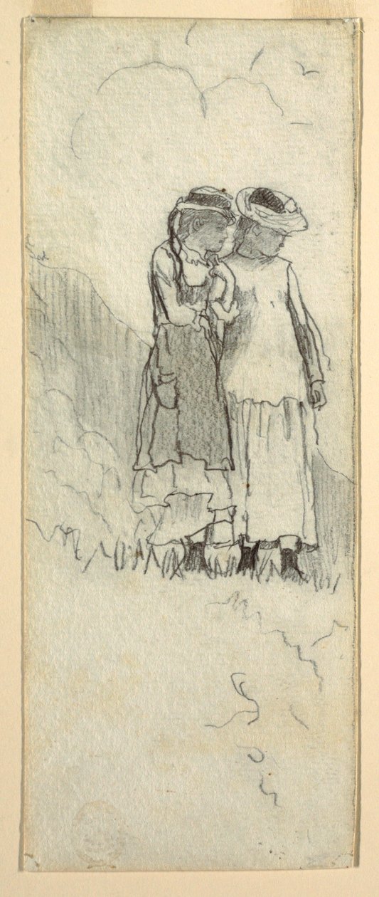Piirros, Kaksi nuorta tyttöä pellolla, 1879 tekijältä Winslow Homer
