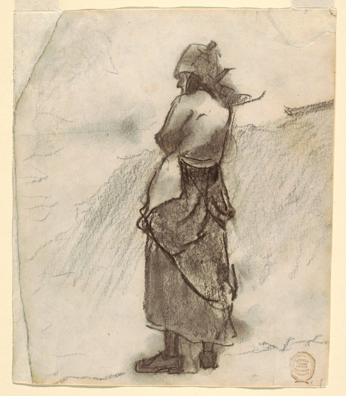 Piirros, Nainen katselee merelle, Cullercoats, Englanti, 1881-82. tekijältä Winslow Homer