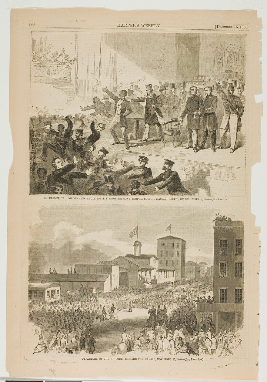 Neekerien ja abolitionistien karkottaminen Tremontin temppelistä Bostonissa, Massachusettsissa 3. joulukuuta 1860. tekijältä Winslow Homer