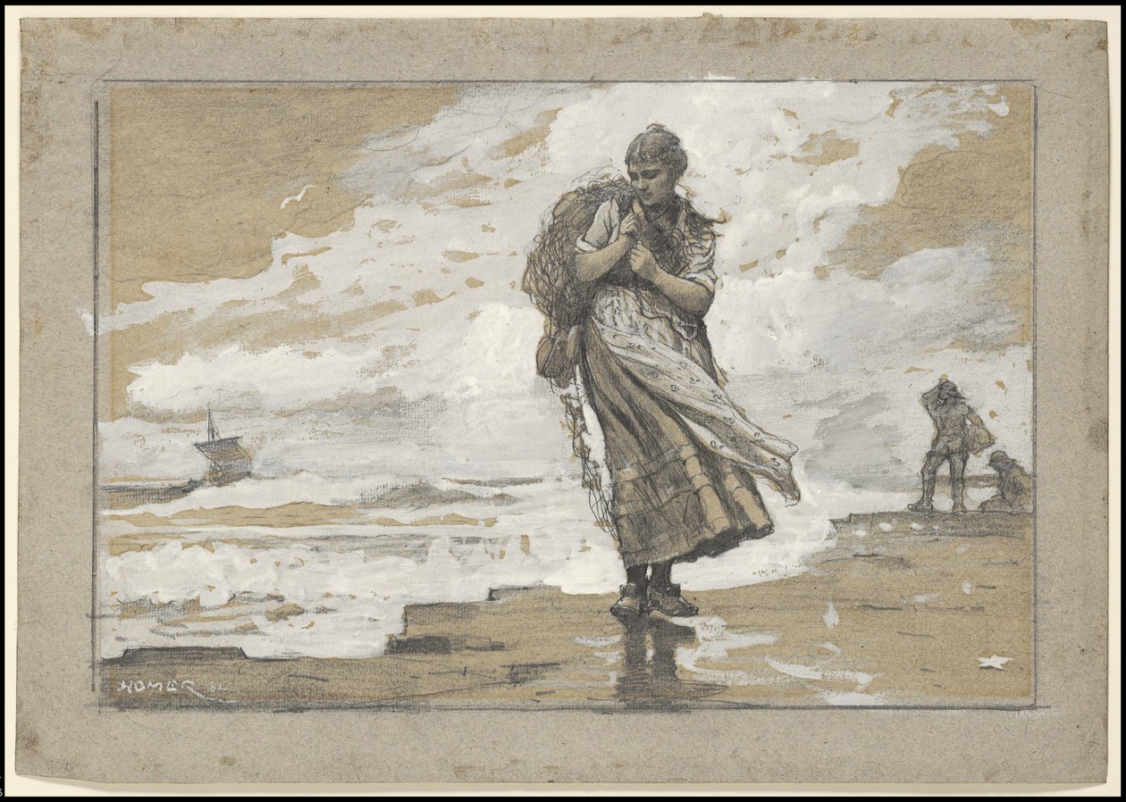 Fisher Girl with Net, 1882 tekijältä Winslow Homer
