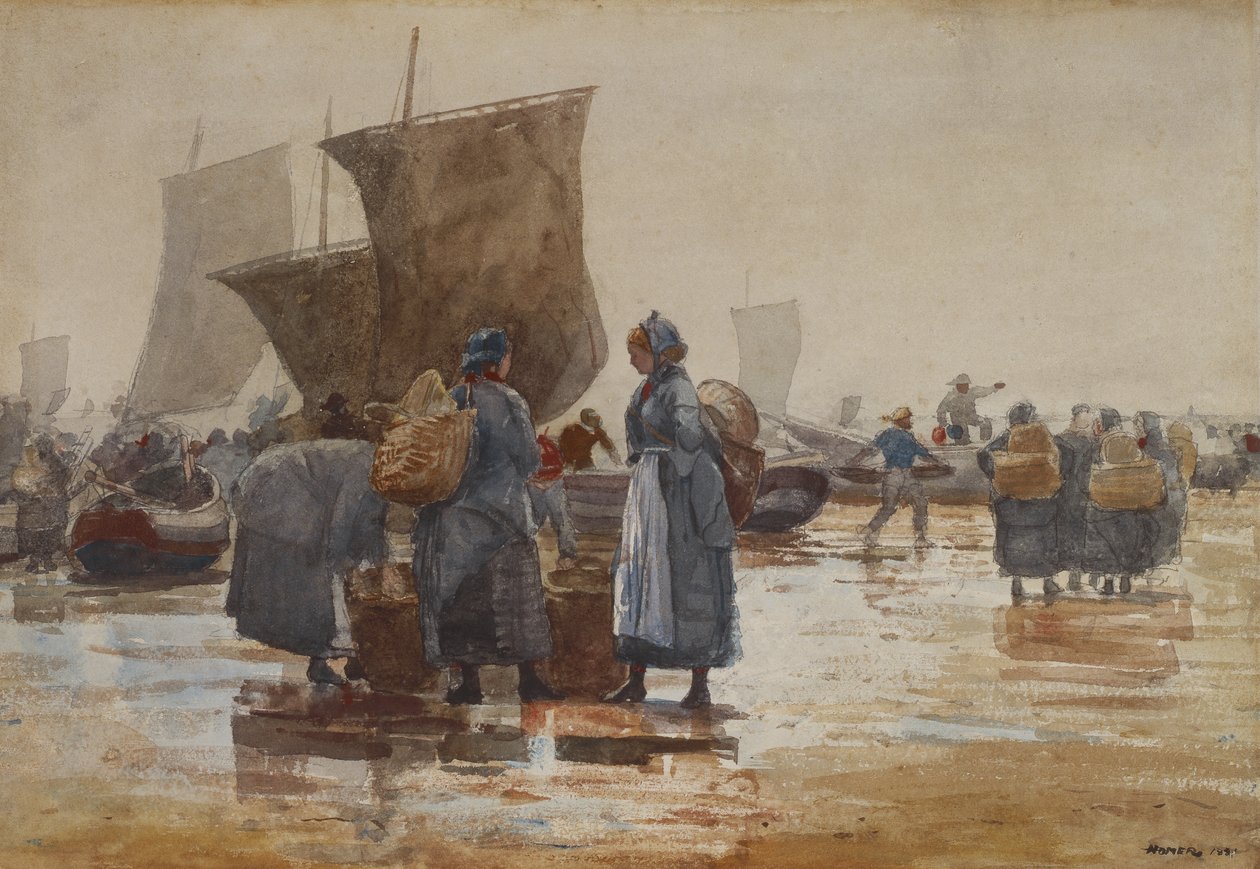 Fisherfolk rannalla Cullercoatsissa tekijältä Winslow Homer