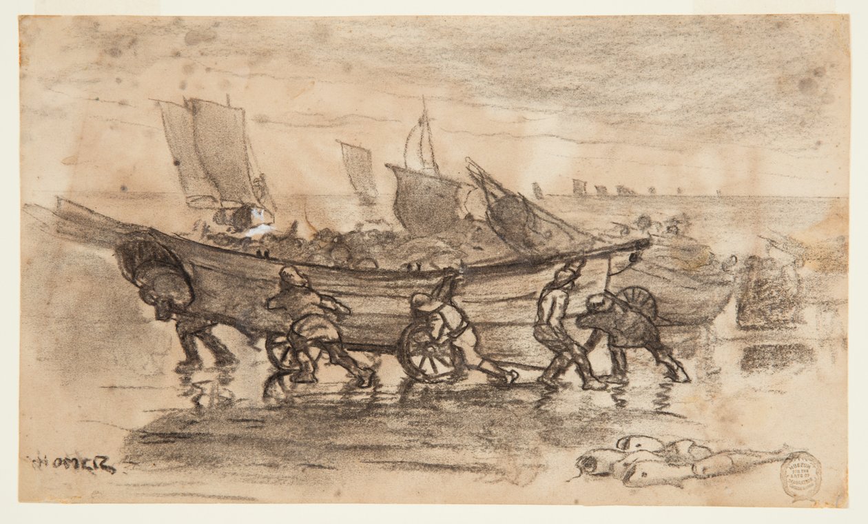Fishermen Beaching a Dory, Cullercoats, Englanti tekijältä Winslow Homer