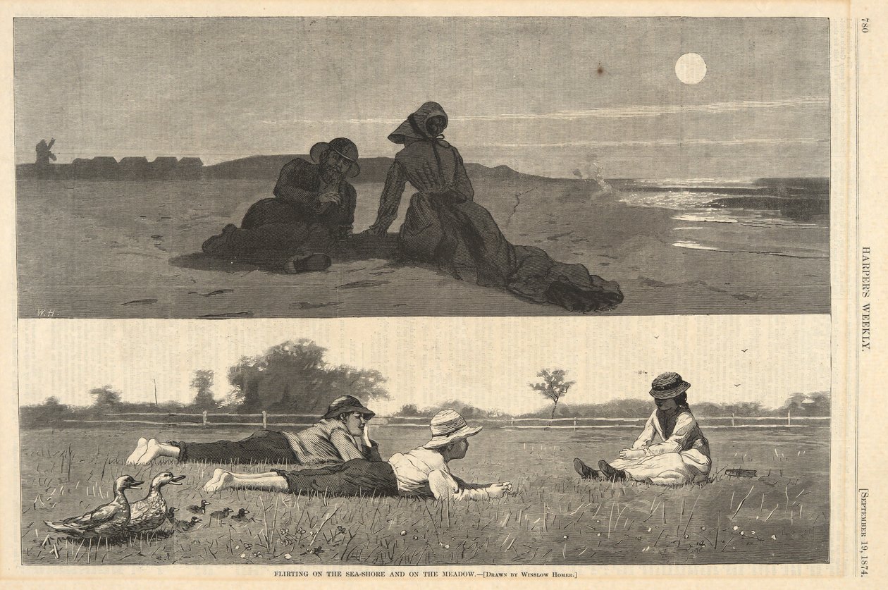 Flirttailu meren rannalla ja niityllä, Harperilta tekijältä Winslow Homer