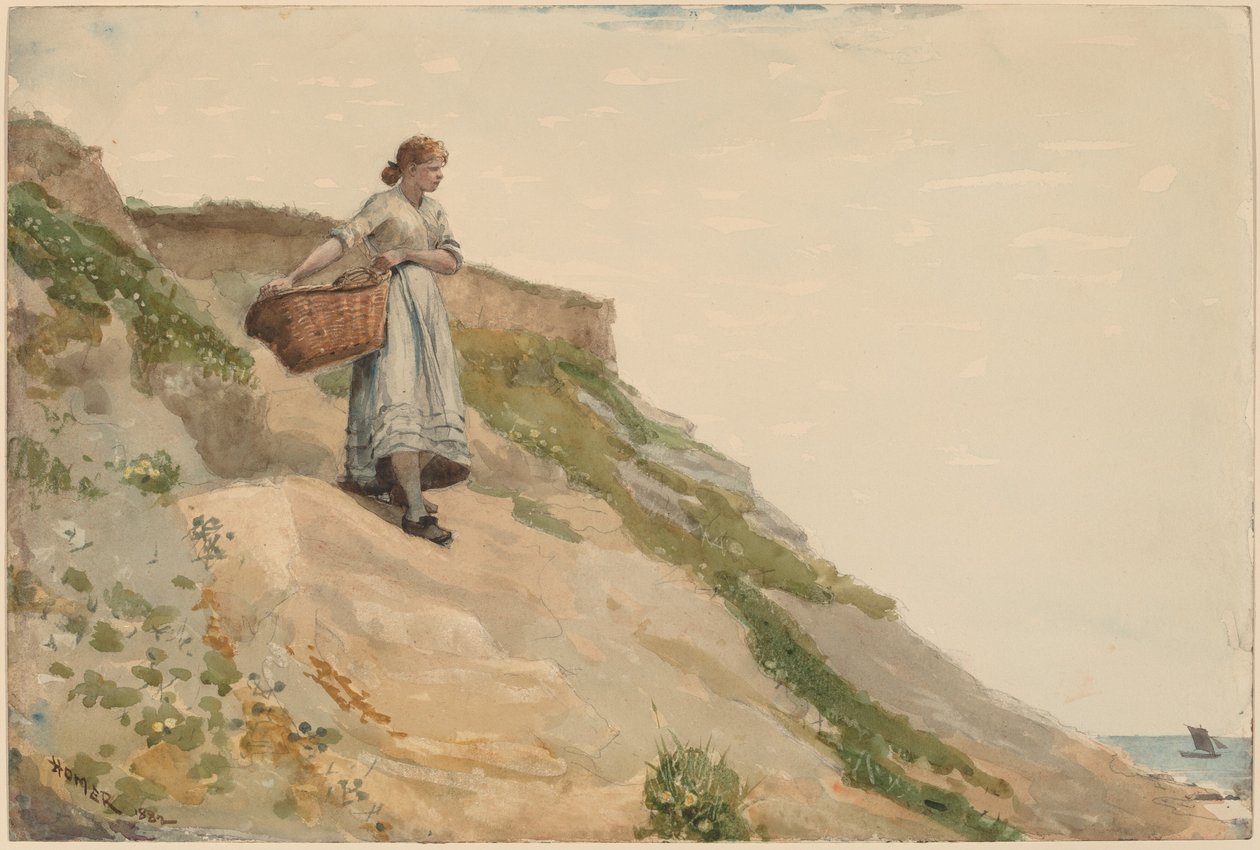 Tyttö koria kantamassa, 1882. tekijältä Winslow Homer