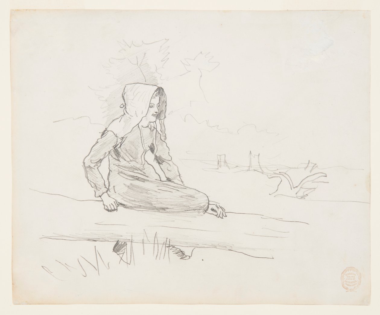 Tyttö istuu puunrungolla tekijältä Winslow Homer