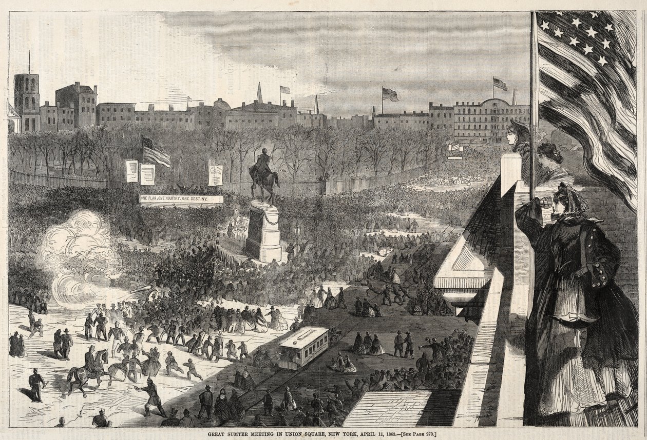 Suuri Sumter-kokous Union Squarella, New Yorkissa, 11. huhtikuuta 1863 tekijältä Winslow Homer