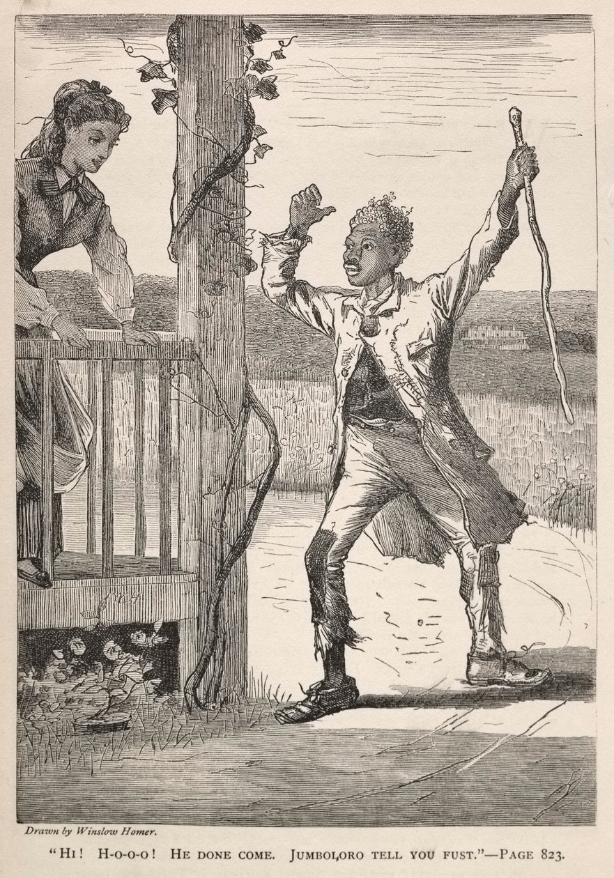 "Hei! H-O-O-O-O!  Hän on tullut.  Jumboloro kertoo sinulle ensin." tekijältä Winslow Homer