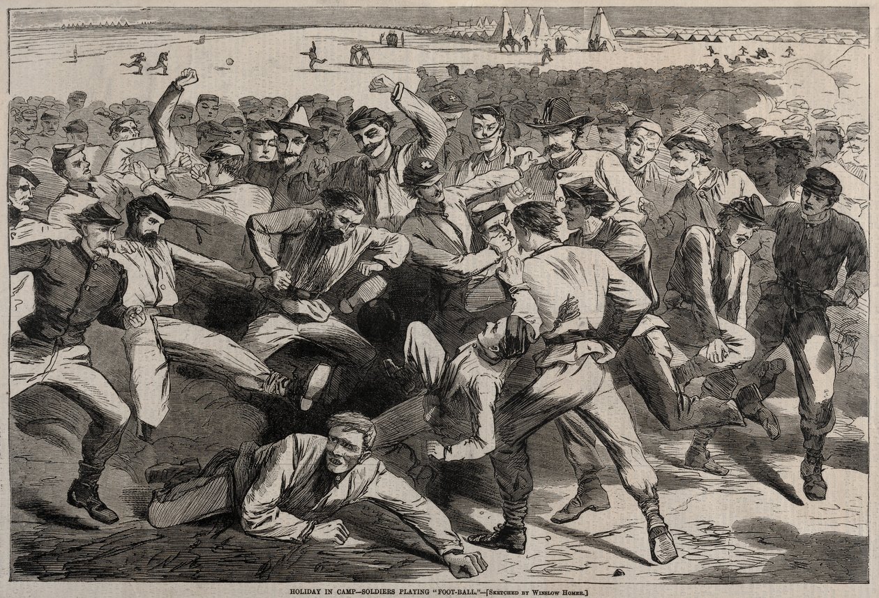 Loma leirillä - Sotilaat pelaamassa jalkapalloa, 1865. tekijältä Winslow Homer