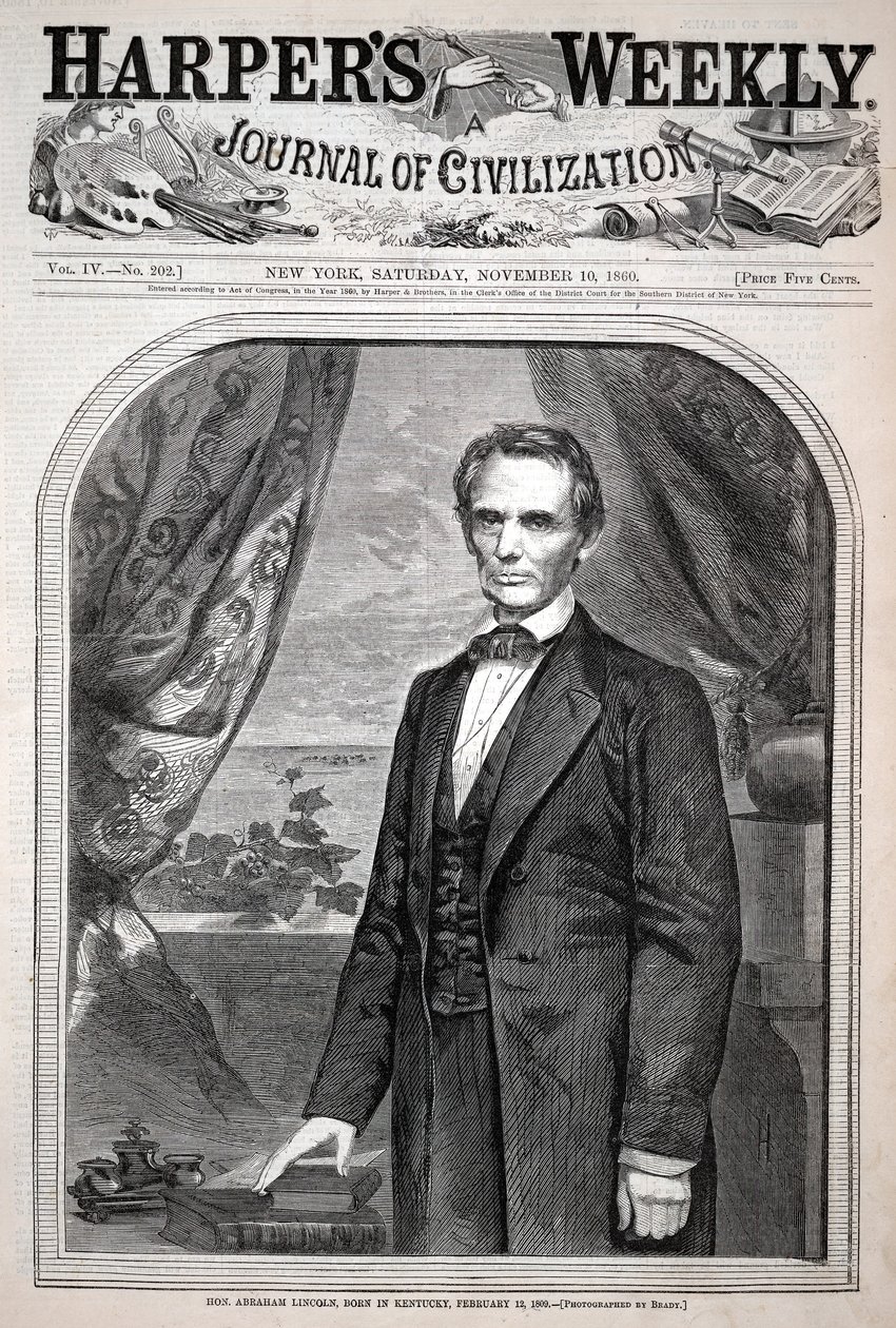 Abraham Lincoln, syntynyt Kentuckyssa 12. helmikuuta 1809, lähde: Harper’s Weekly, 10. marraskuuta 1860 tekijältä Winslow Homer