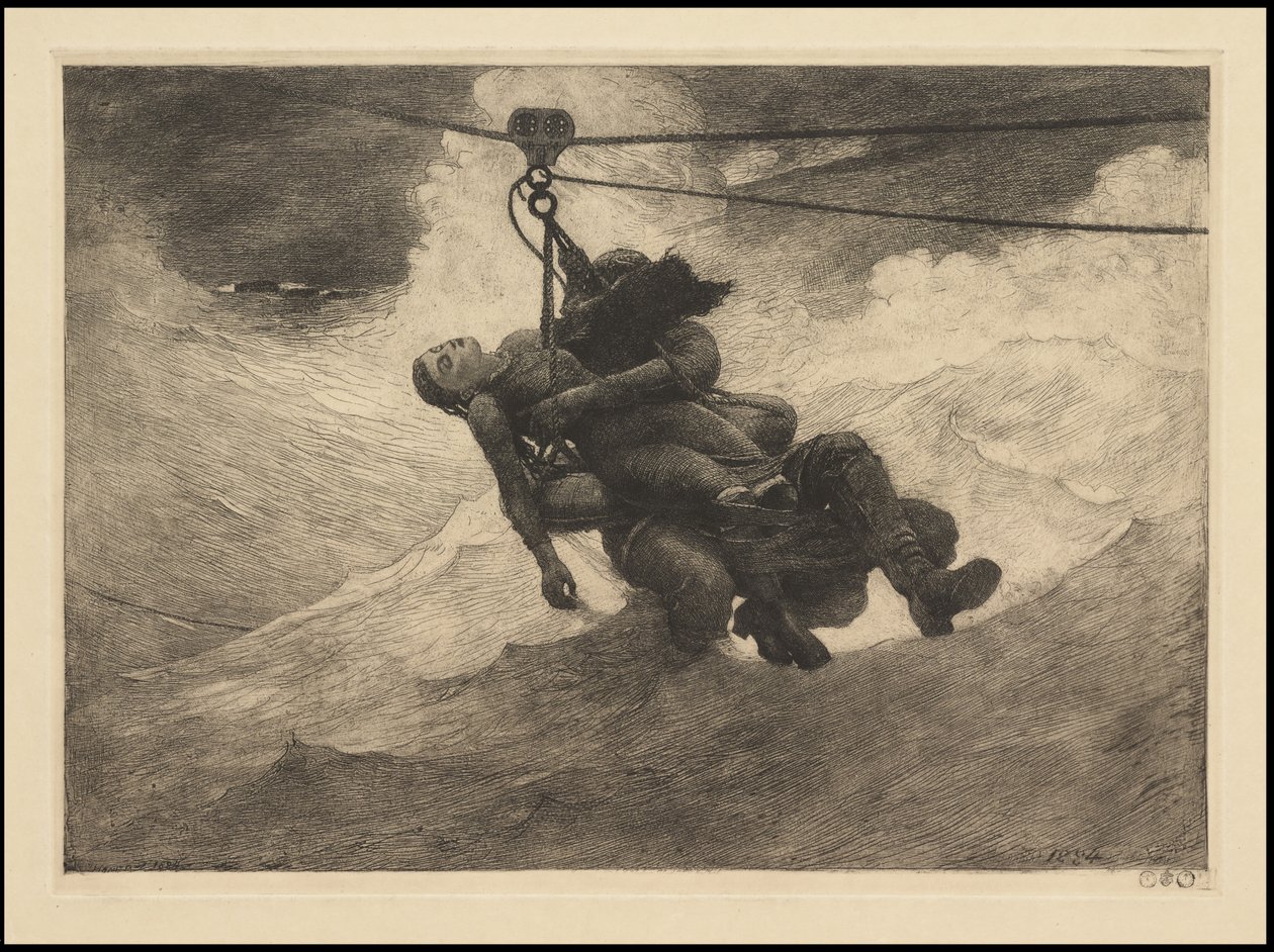 Life Line, 1884, luultavasti painettu noin 1940 tekijältä Winslow Homer