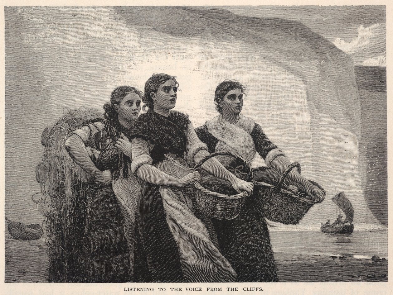 Kuuntelemassa ääntä kallioilta, The Century Magazine, marraskuu 1883. tekijältä Winslow Homer