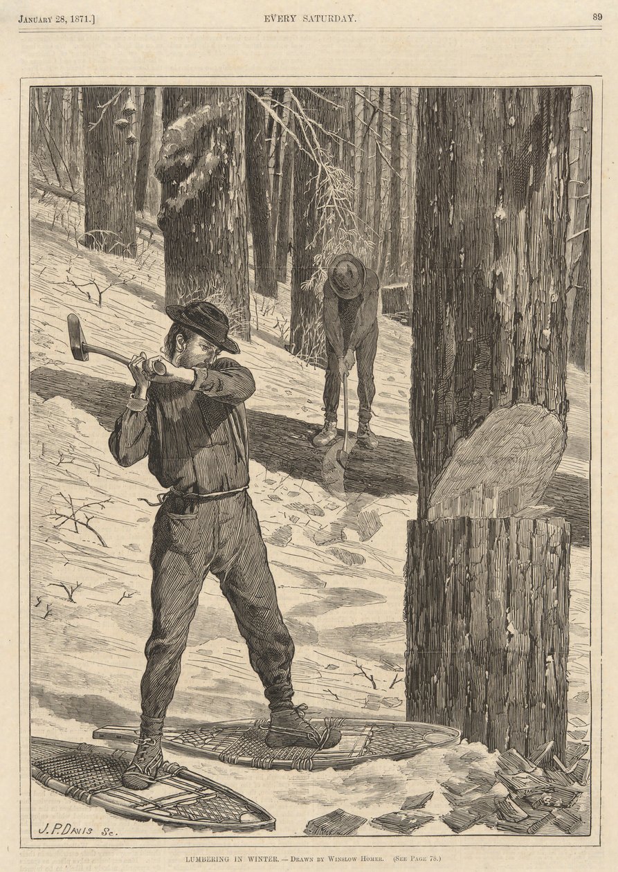 Puutavaraa talvella alkaen joka lauantai, 28. tammikuuta 1871 tekijältä Winslow Homer