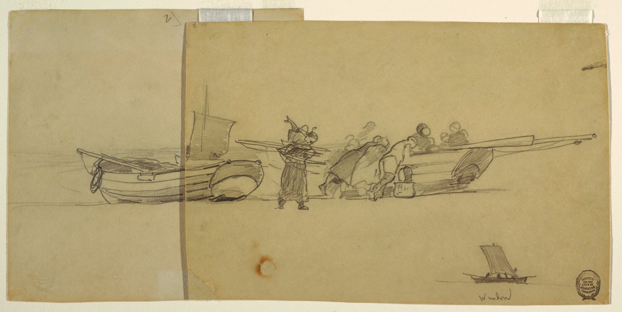 Miehet ja naiset purkamassa kalastus Dorya, Cullercoats, Englanti tekijältä Winslow Homer