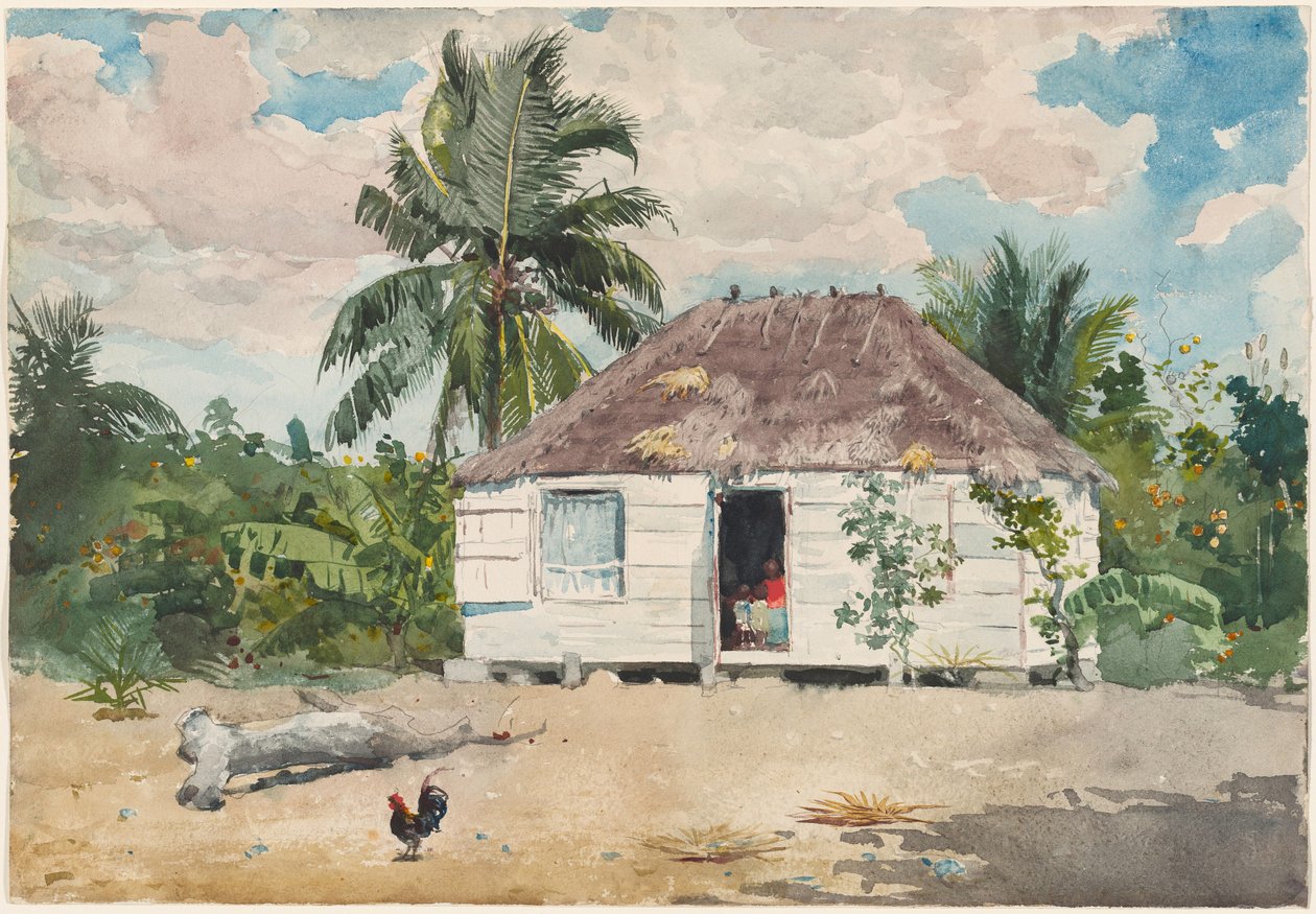 Alkuperäiskansojen majaa Nassaussa tekijältä Winslow Homer