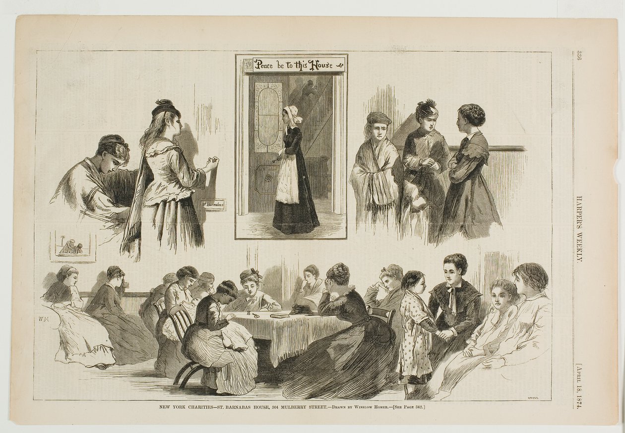 New Yorkin hyväntekeväisyysjärjestö St Barnabas House, 304 Mulberry Street. tekijältä Winslow Homer