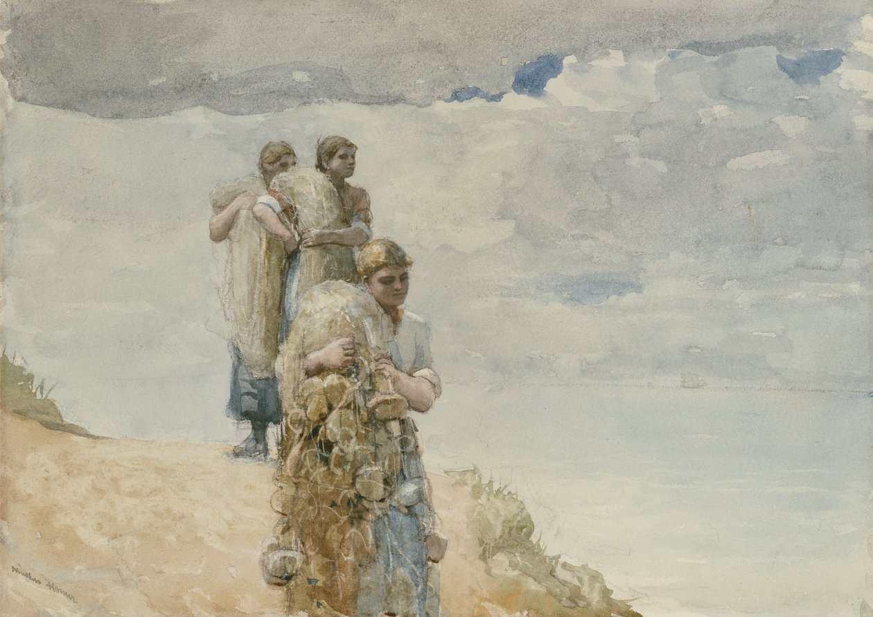 On The Cliff, Cullercoats, n. 1881-82 (akvarelli ja puuhiili kudottupaperille) tekijältä Winslow Homer