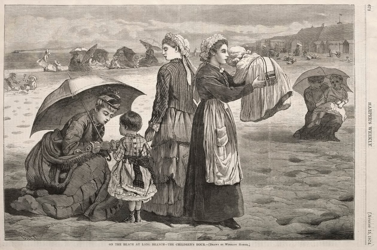 Rannalla Long Branchissa - The Childrens Hour, 1874. tekijältä Winslow Homer