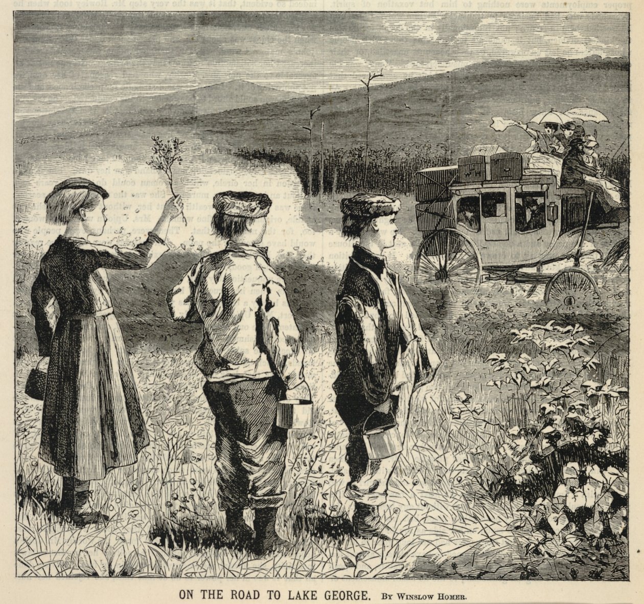 Matkalla Lake Georgeen, teoksesta Appletons’ Journal of Literature, Science, and Art, 24. heinäkuuta 1869 tekijältä Winslow Homer