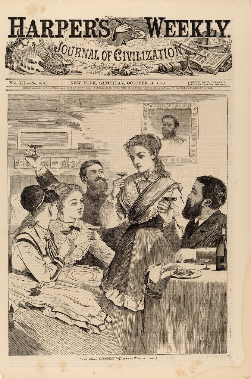 ”Seuraava presidenttimme”, Harper’s Weekly -lehdestä, 31. lokakuuta 1868 tekijältä Winslow Homer