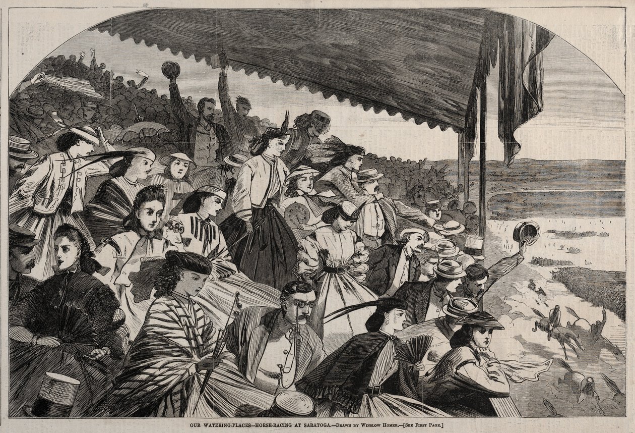 Juomapaikkamme - hevoskilpailut Saratogassa, 1865. tekijältä Winslow Homer