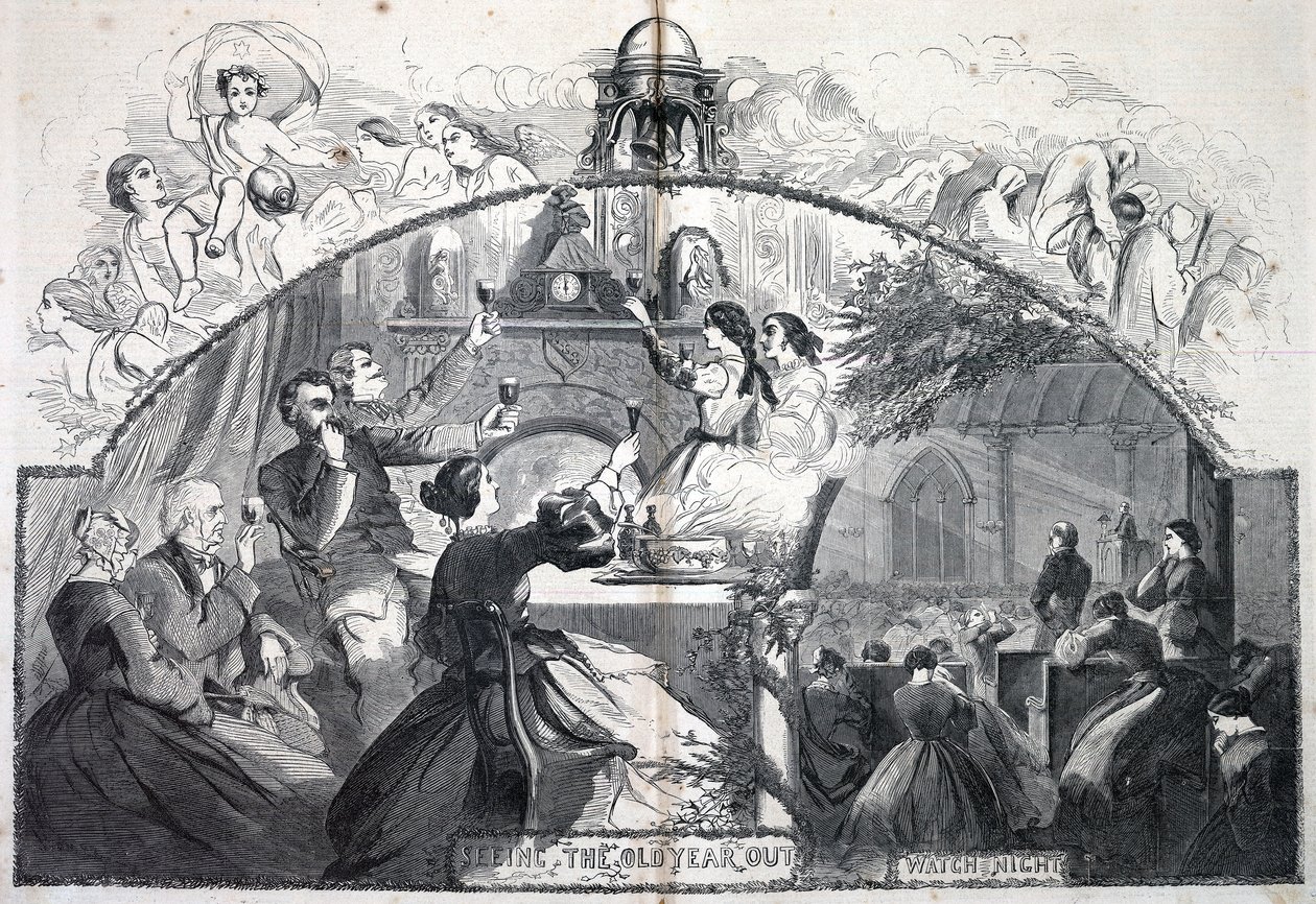 ”Vanhan vuoden päättäminen”, Harper’s Weekly -lehdestä, 5. tammikuuta 1861 tekijältä Winslow Homer