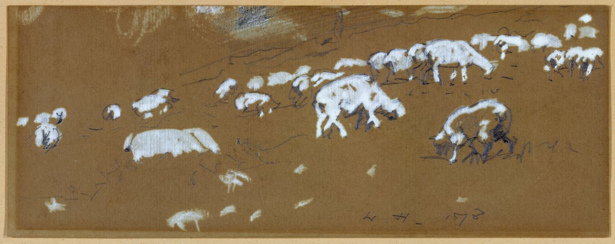 Lammas, 1878 (grafiitti ja valkoinen guassi paperille) tekijältä Winslow Homer