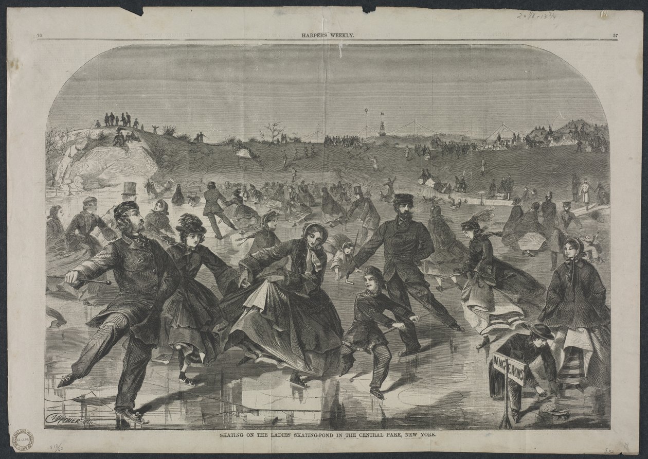 Luistelu Ladies Skating Pondilla Central Parkissa, New Yorkissa, 1860. tekijältä Winslow Homer
